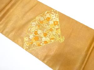 桧扇に花模様刺繍袋帯